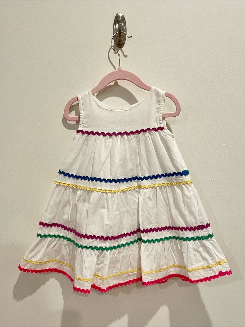 Gap White Tiered Dress with Rainbow Rickrack Trim - Sz. 3T